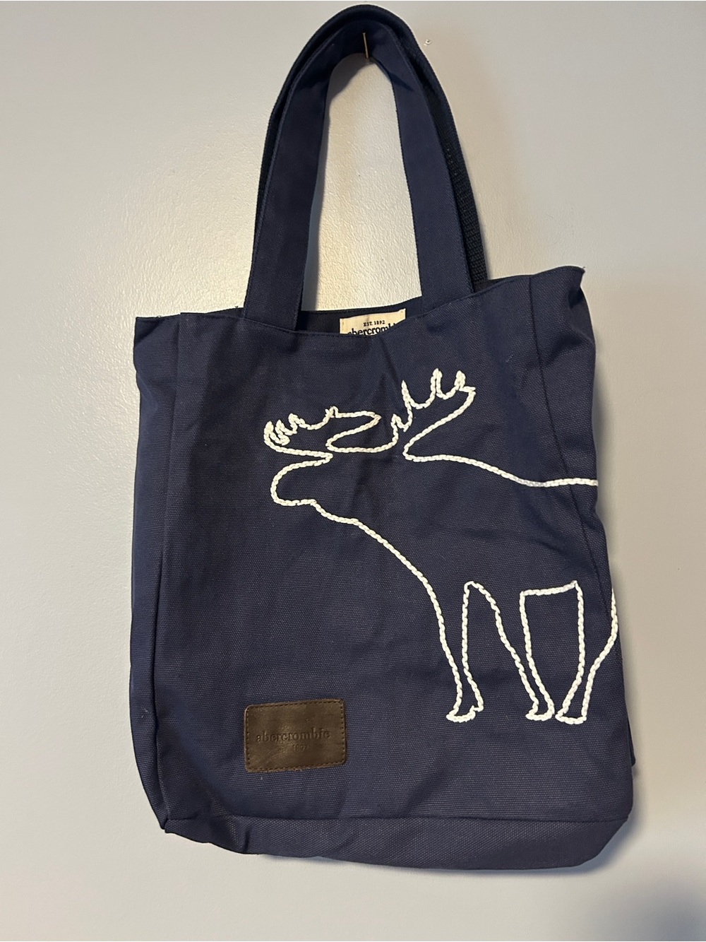 Abercrombie & Fitch Navy Blue Tote with White Moose Outline